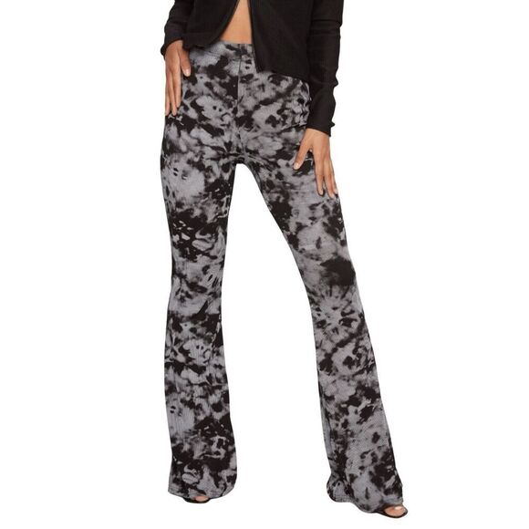 PrettyLittleThing Pants - Pretty Little Thing Ribbed Tie Dye Flared Leg Pull-on Pants Blue Black Size 12